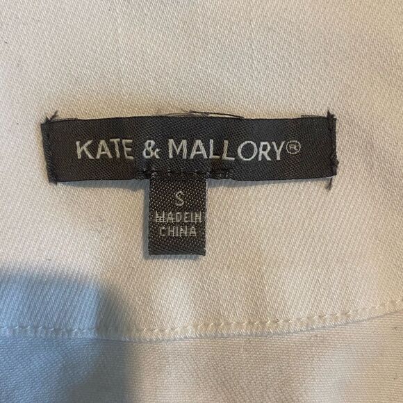 Kate & Mallory white twill ruffle trim fitted moto jacket casual  NWOT size S - Picture 9 of 9